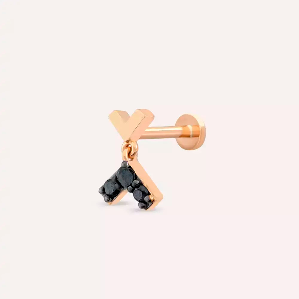 Shaky Siyah Pırlanta Taşlı Rose Altın Piercing