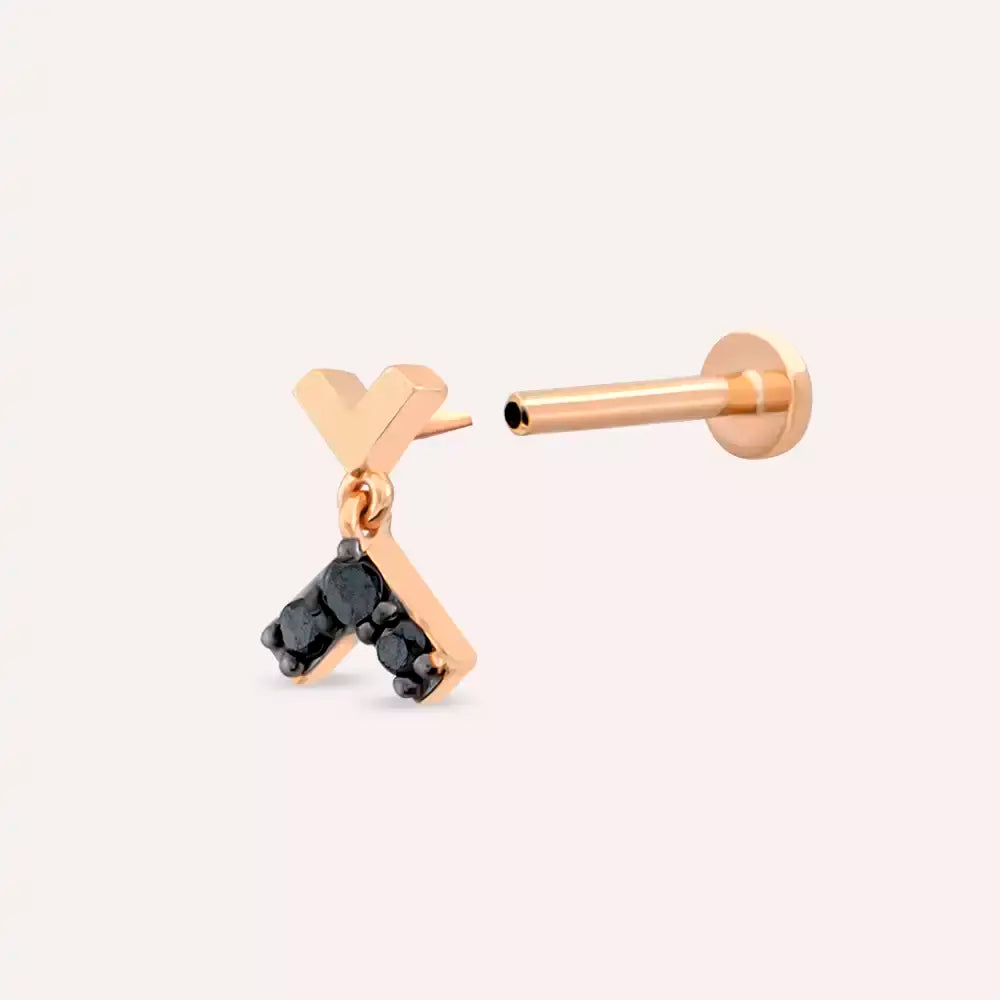 Shaky Siyah Pırlanta Taşlı Rose Altın Piercing