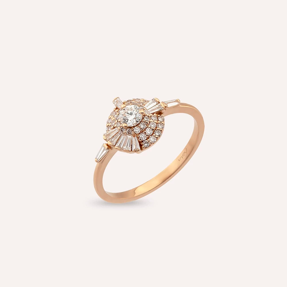 Shay 0.52 CT Trapez Kesim Pırlanta Taşlı Rose Altın Yüzük