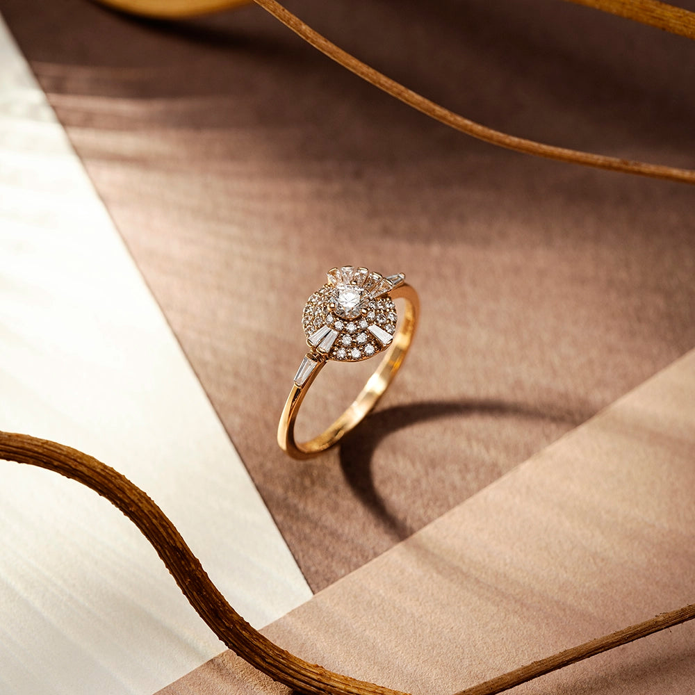 Shay 0.52 CT Trapez Kesim Pırlanta Taşlı Rose Altın Yüzük