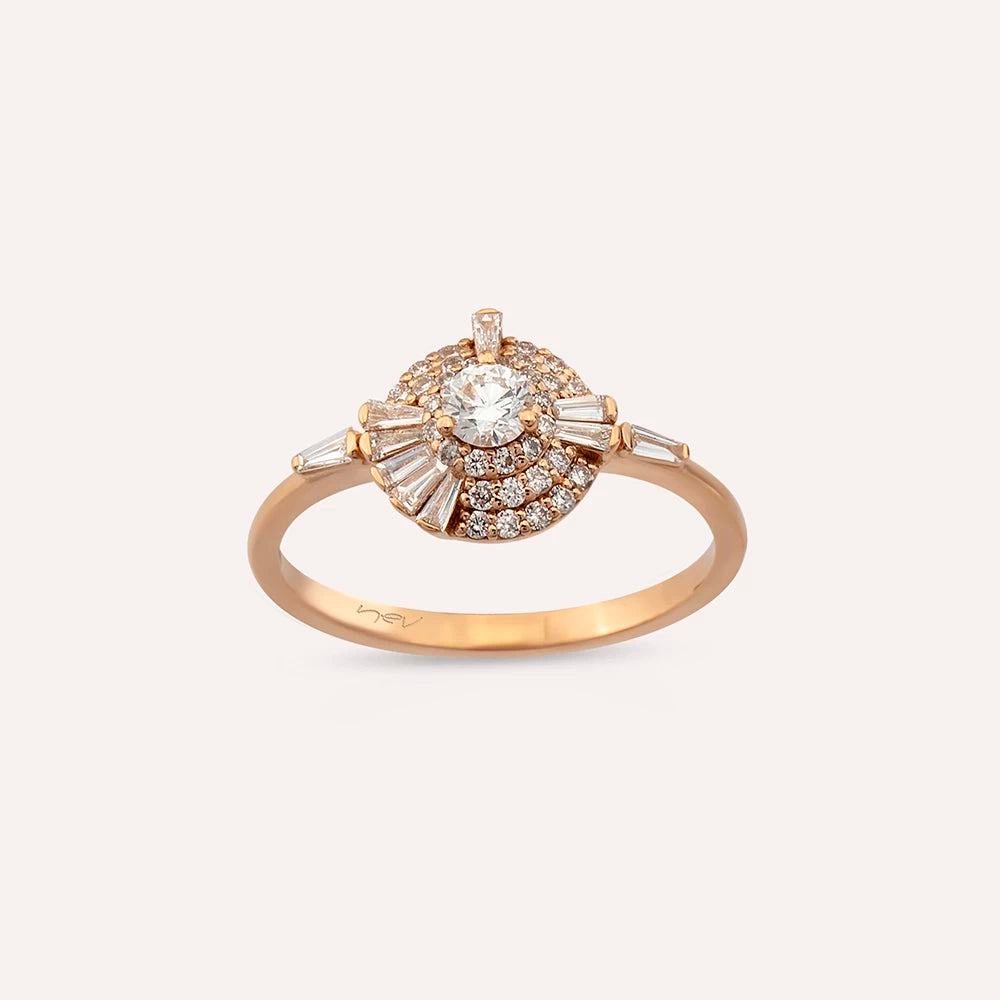 Shay 0.52 CT Trapez Kesim Pırlanta Taşlı Rose Altın Yüzük