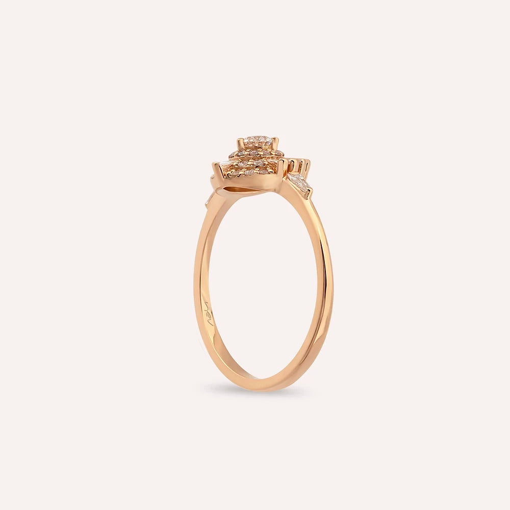 Shay 0.52 CT Trapez Kesim Pırlanta Taşlı Rose Altın Yüzük