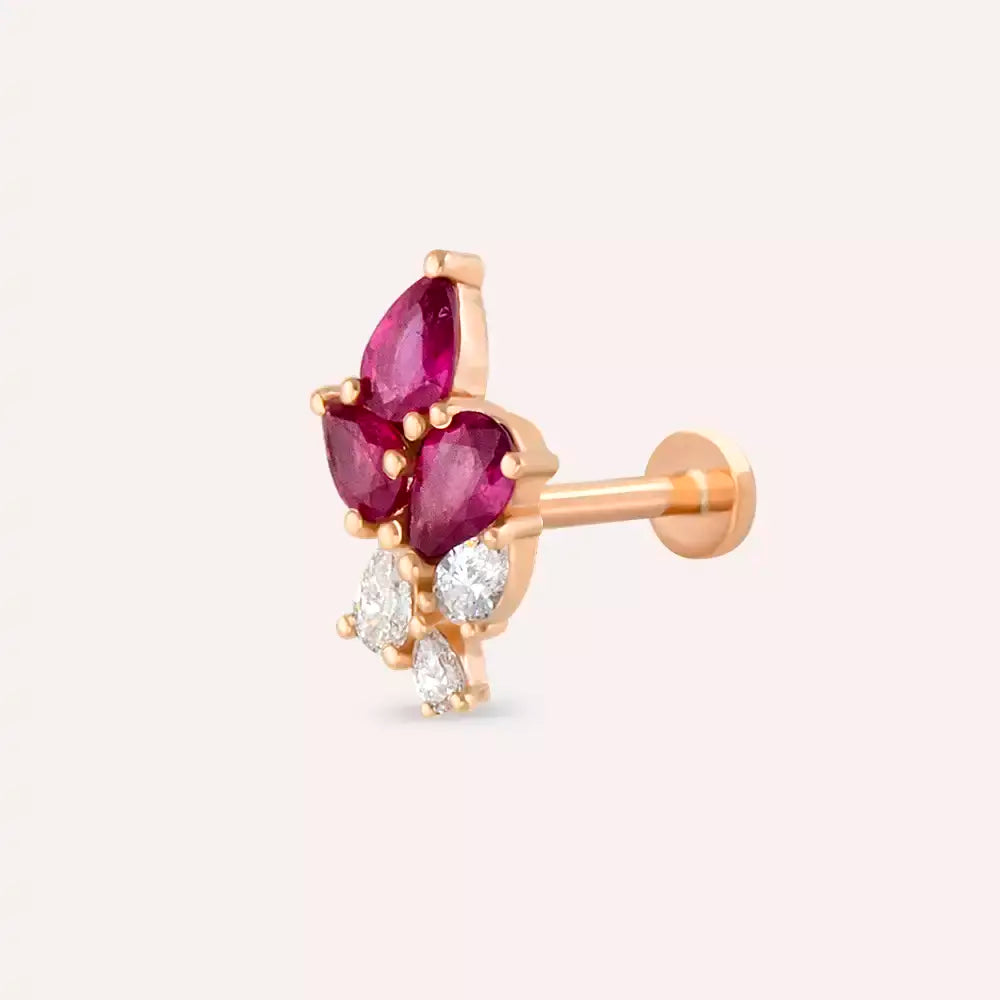 Sheaf Yakut ve Pırlanta Taşlı Rose Altın Piercing