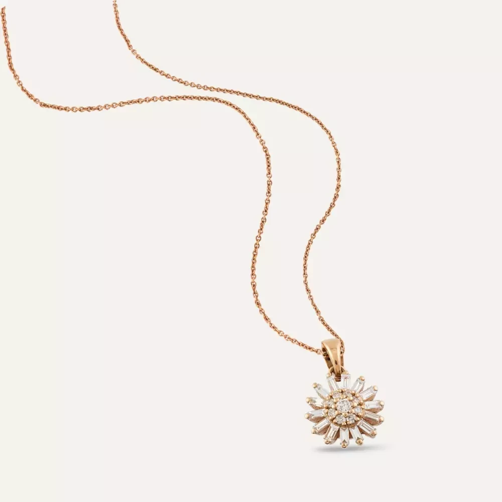 Shiny Baget Kesim Pırlanta Taşlı Rose Altın Kolye