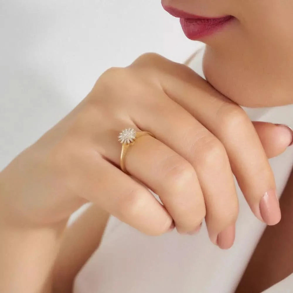 Shiny Baget Kesim Pırlanta Taşlı Sarı Altın Yüzük