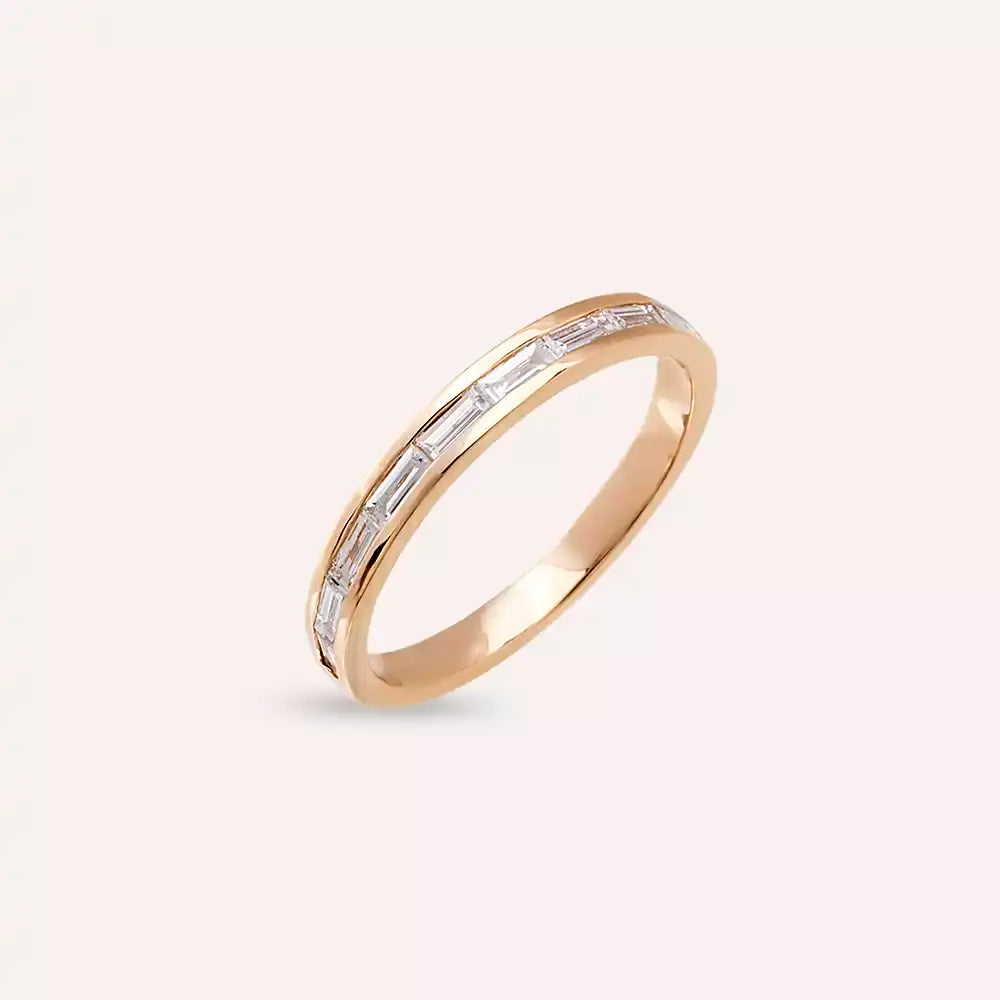 Elite 0.40 CT Baget Pırlanta Taşlı Rose Altın Yarımtur Yüzük