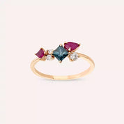 Candy 0.97 CT Yakut ve Multicolor Safir Taşlı Rose Altın Yüzük
