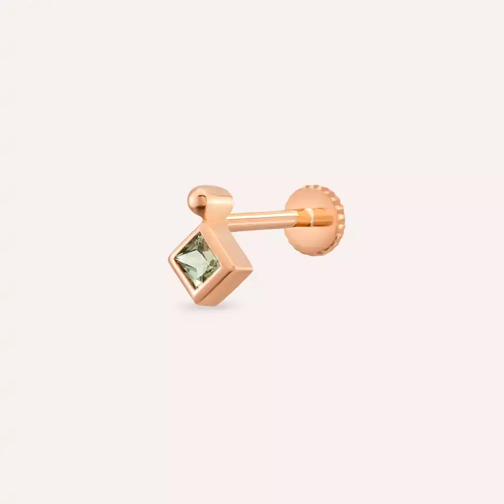 Simple Green Safir Taşlı Rose Altın Piercing