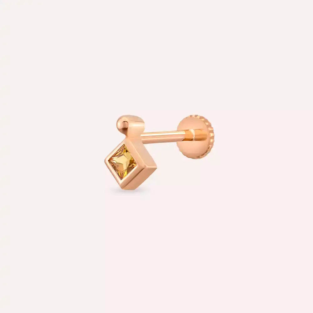Simple Yellow Safir Taşlı Rose Altın Piercing