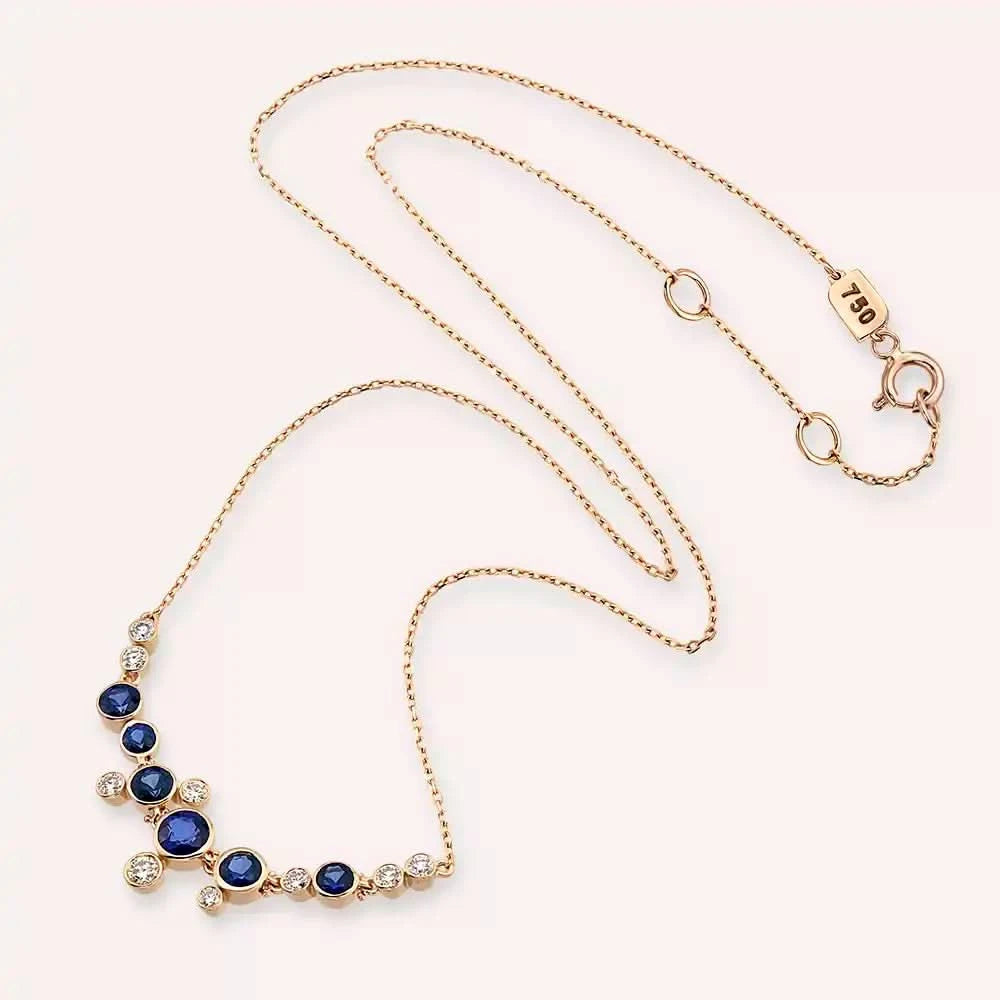 Sion Safir ve Pırlanta Taşlı Rose Altın Kolye