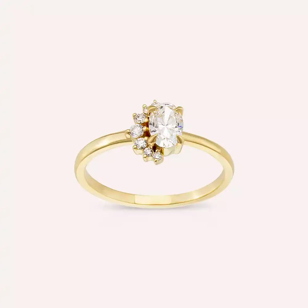 Dear 0.59 CT Oval Kesim Pırlanta Taşlı Sarı Altın Yüzük