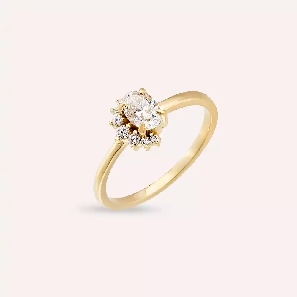 Dear 0.59 CT Oval Kesim Pırlanta Taşlı Sarı Altın Yüzük