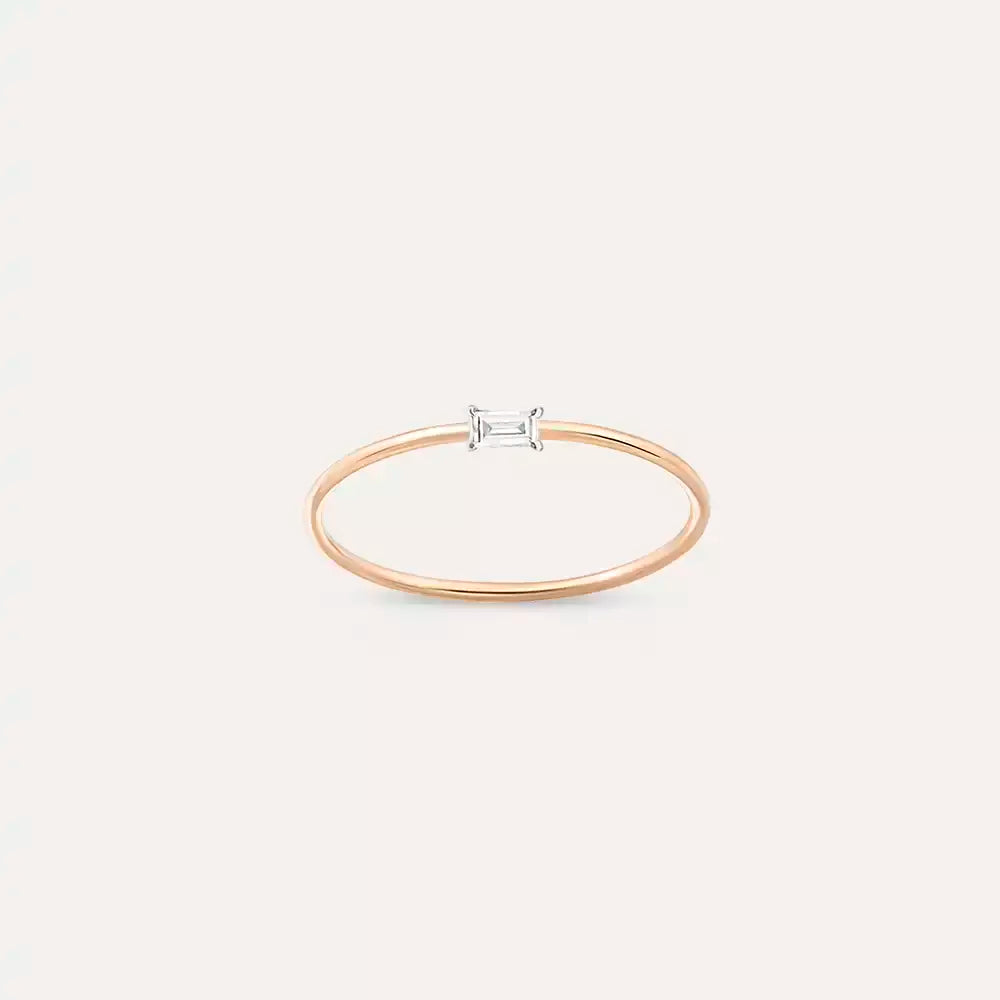 Solid 0.05 CT Baget Pırlanta Taşlı Rose Altın Yüzük