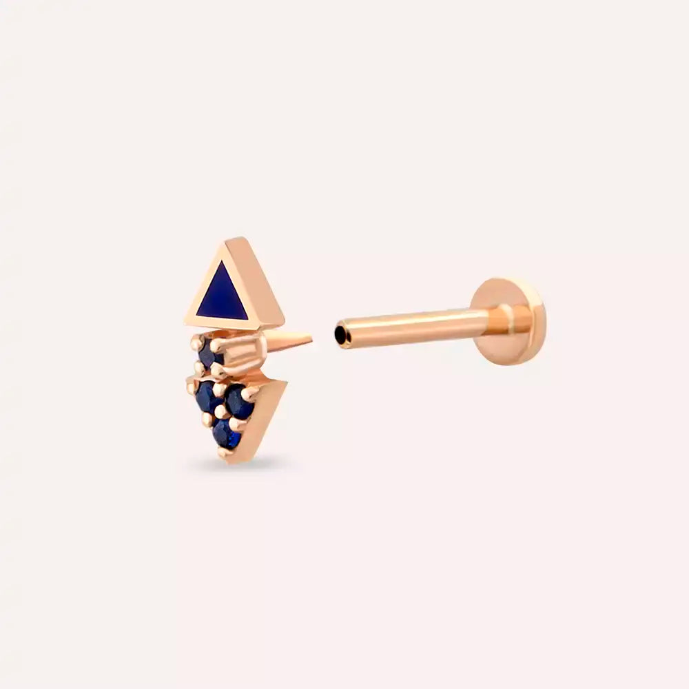 Sooty Safir Taşlı ve Lacivert Mineli Rose Altın Piercing