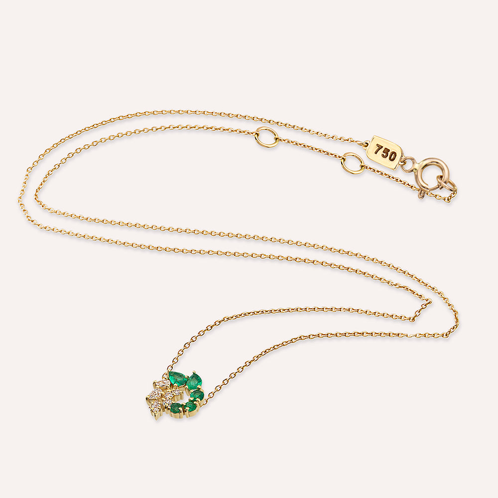 Sophia 0.41 CT Zümrüt ve Pırlanta Taşlı Sarı Altın Kolye