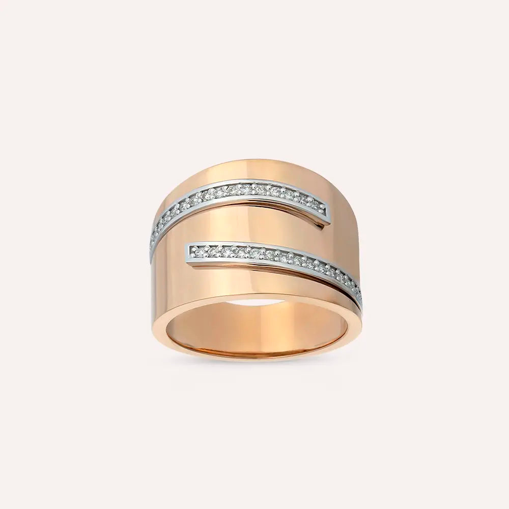 Span 0.24 CT Pırlanta Taşlı Rose Altın Yüzük