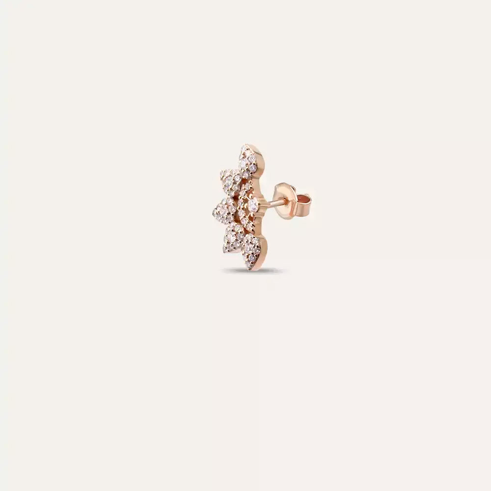 Sparkle Pırlanta Taşlı Rose Altın Tek Küpe