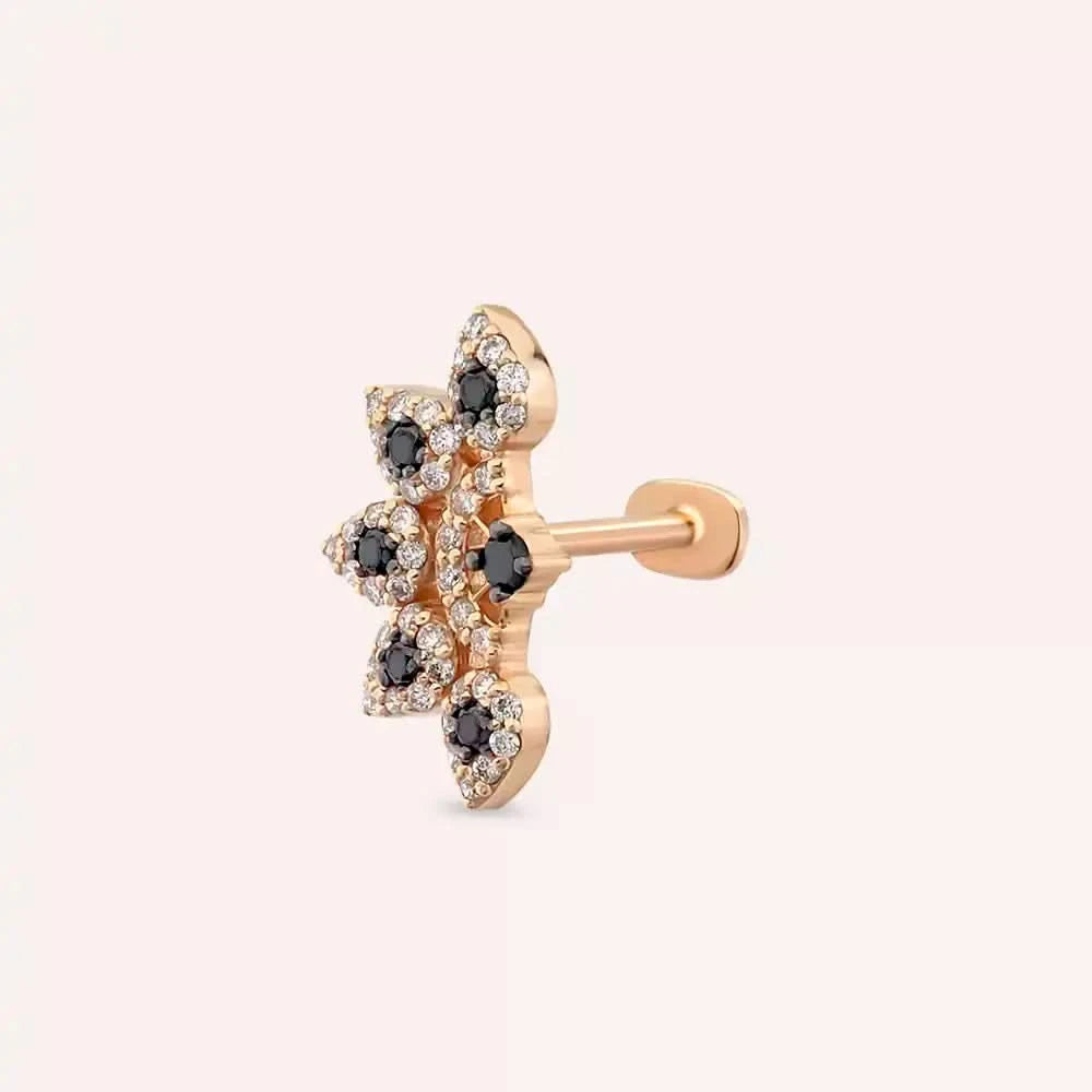 Sparkle Siyah Pırlanta Taşlı Rose Altın Piercing
