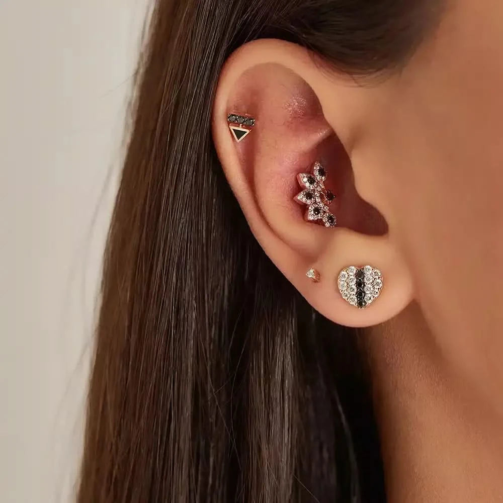 Sparkle Siyah Pırlanta Taşlı Rose Altın Piercing