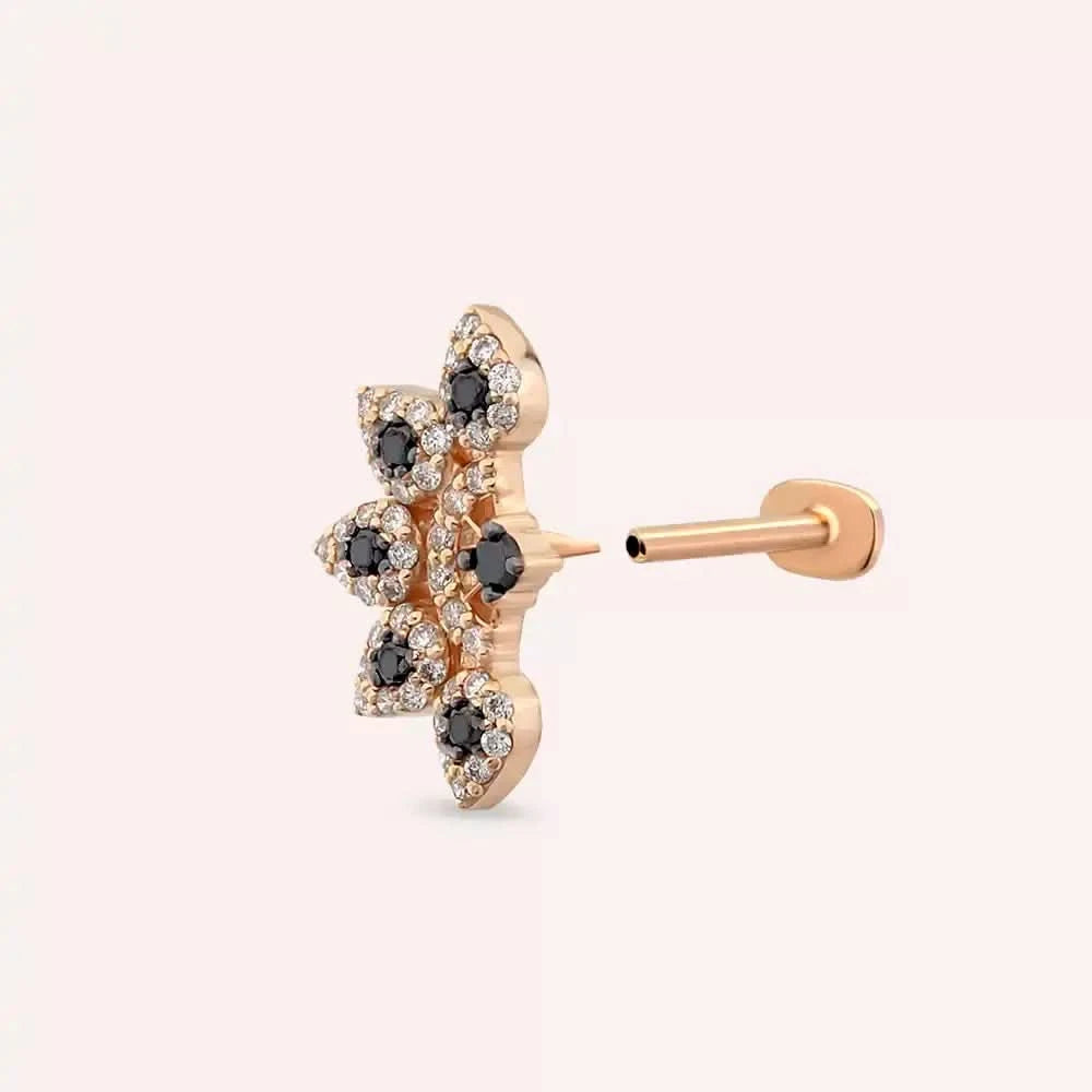 Sparkle Siyah Pırlanta Taşlı Rose Altın Piercing