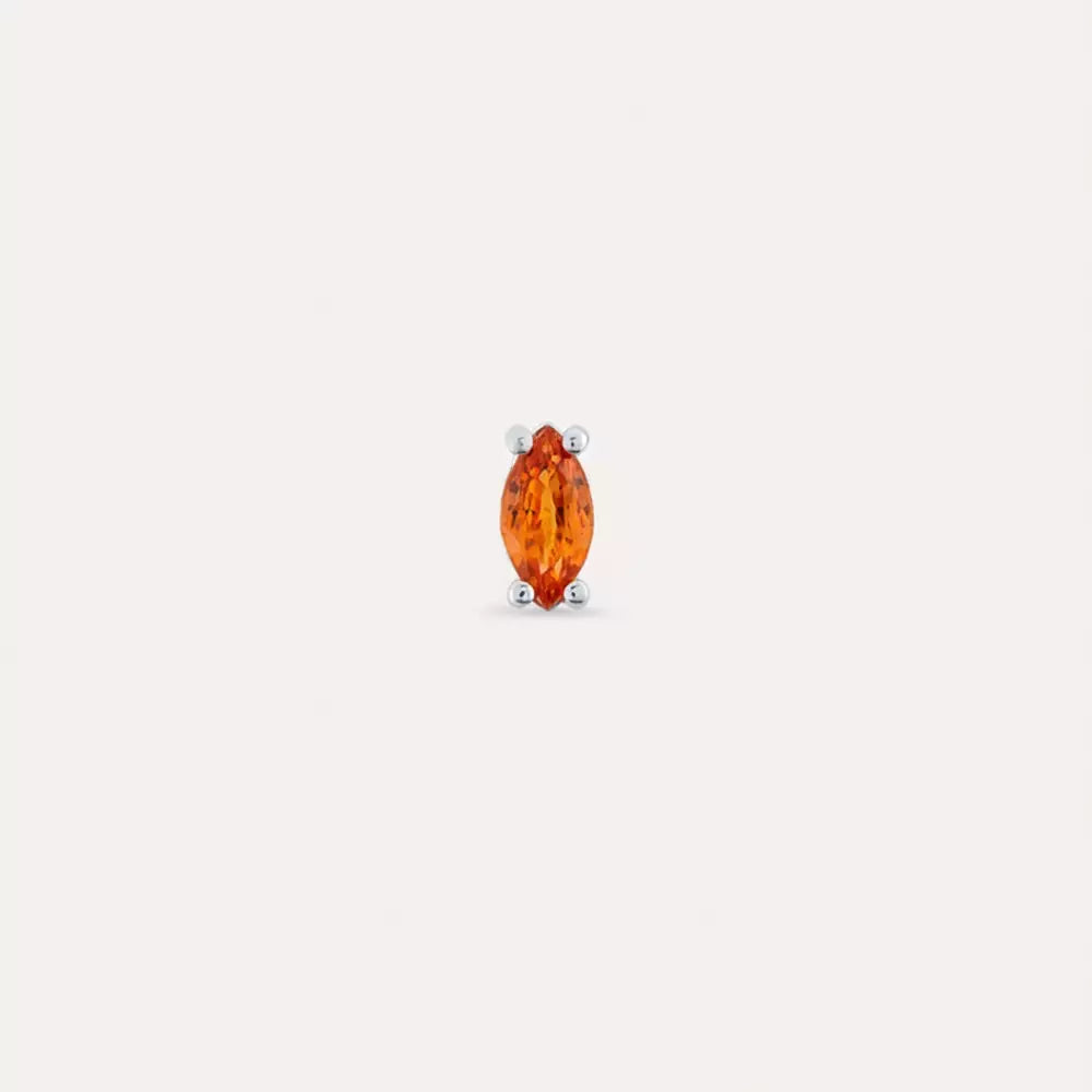 Spice Markiz Kesim Orange Safir Taşlı Beyaz Altın Tek Küpe