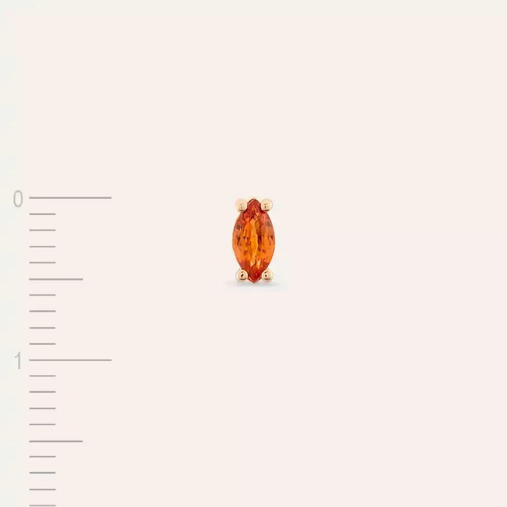 Spice Markiz Kesim Orange Safir Taşlı Rose Altın Tek Küpe