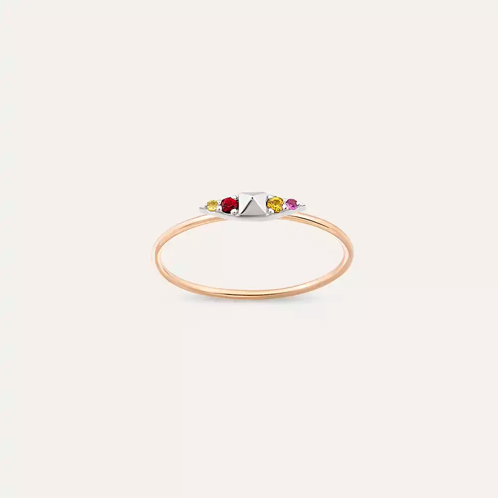 Peak 0.07 CT Multicolor Safir Taşlı Rose Altın Yüzük