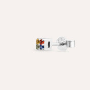Square 0.06 CT Multicolor Safir Taşlı Beyaz Altın Tek Küpe
