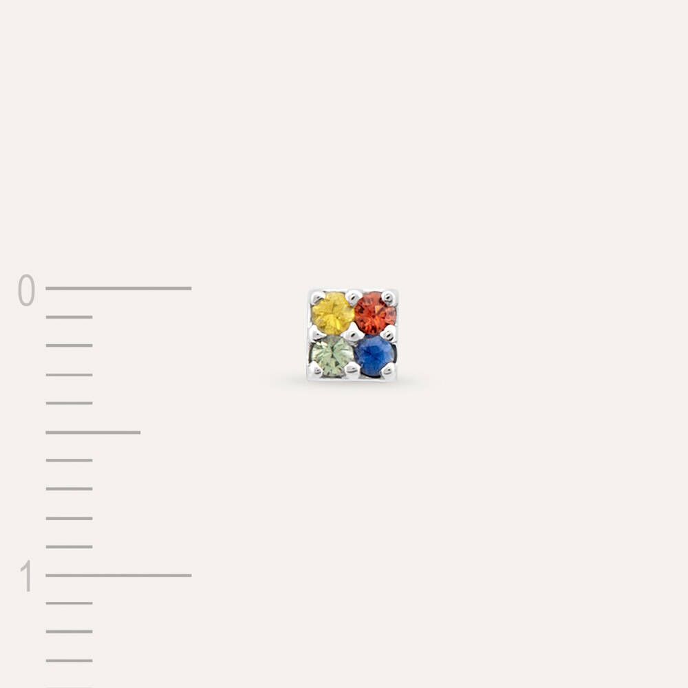 Square 0.06 CT Multicolor Safir Taşlı Beyaz Altın Tek Küpe