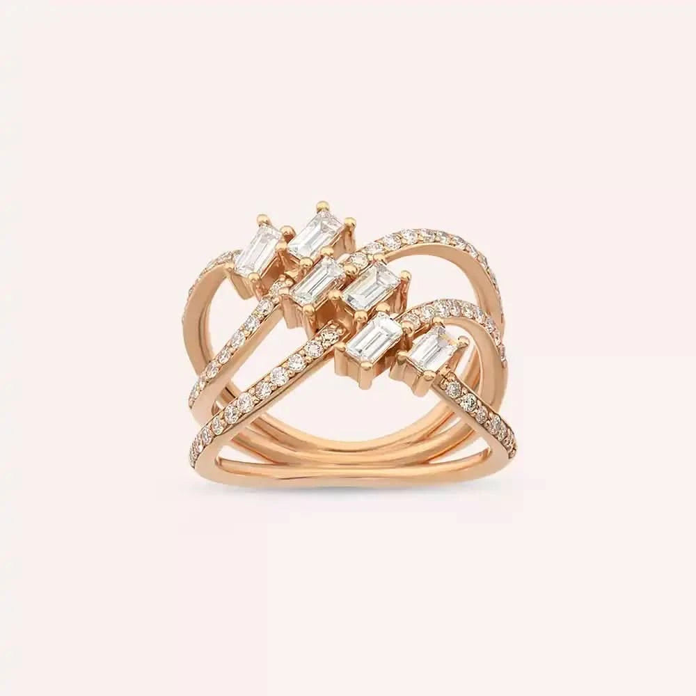 Startrack Baget Pırlanta Taşlı Rose Altın Yüzük