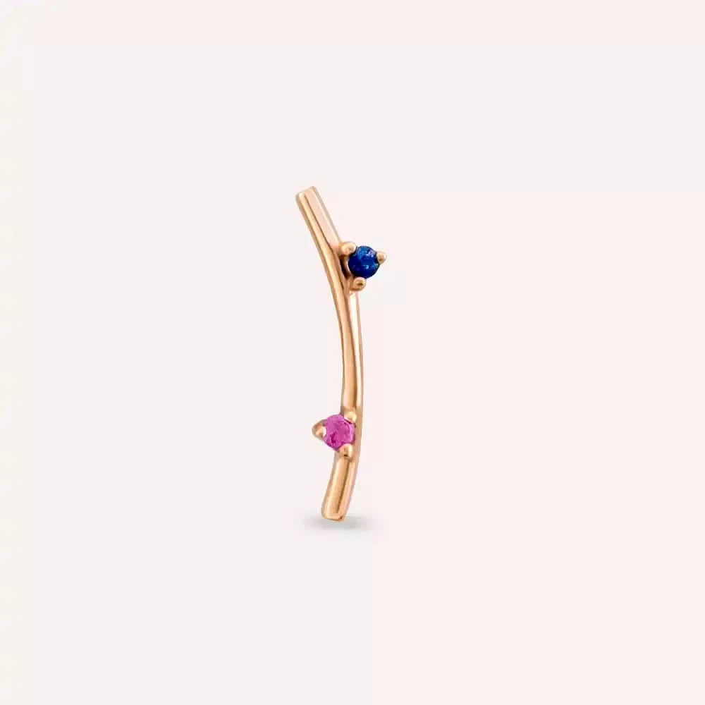 Steep Pink ve Blue Safir Taşlı Rose Altın Piercing