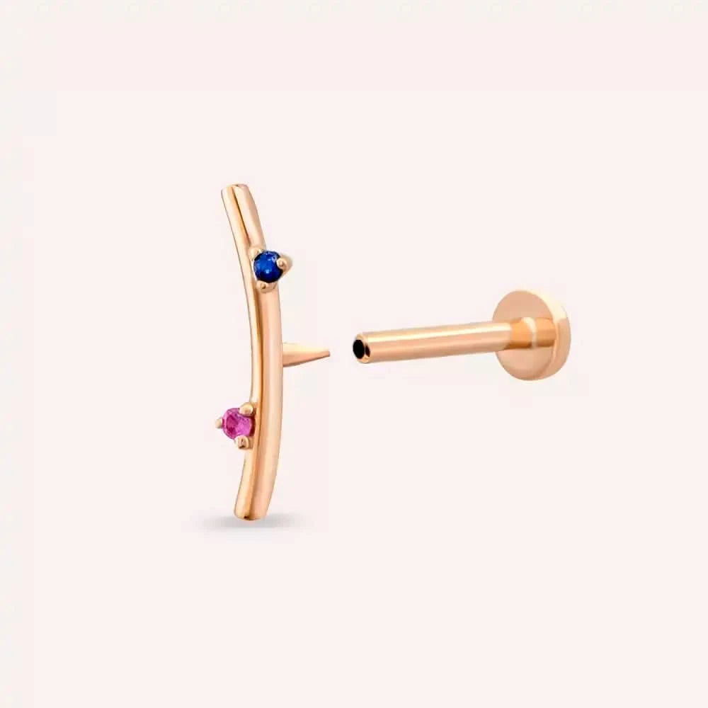 Steep Pink ve Blue Safir Taşlı Rose Altın Piercing