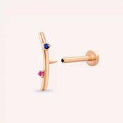 Steep Pink ve Blue Safir Taşlı Rose Altın Piercing