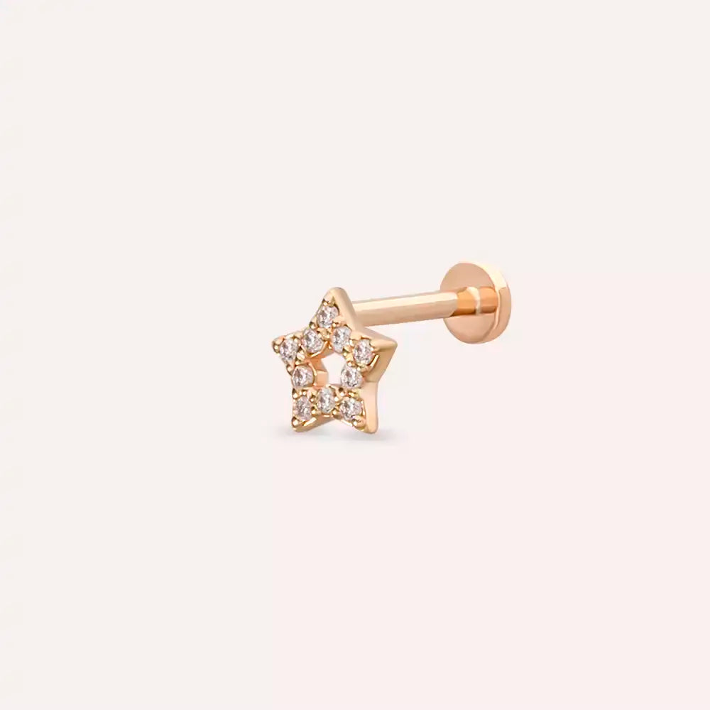 Stella Pırlanta Taşlı Rose Altın Piercing