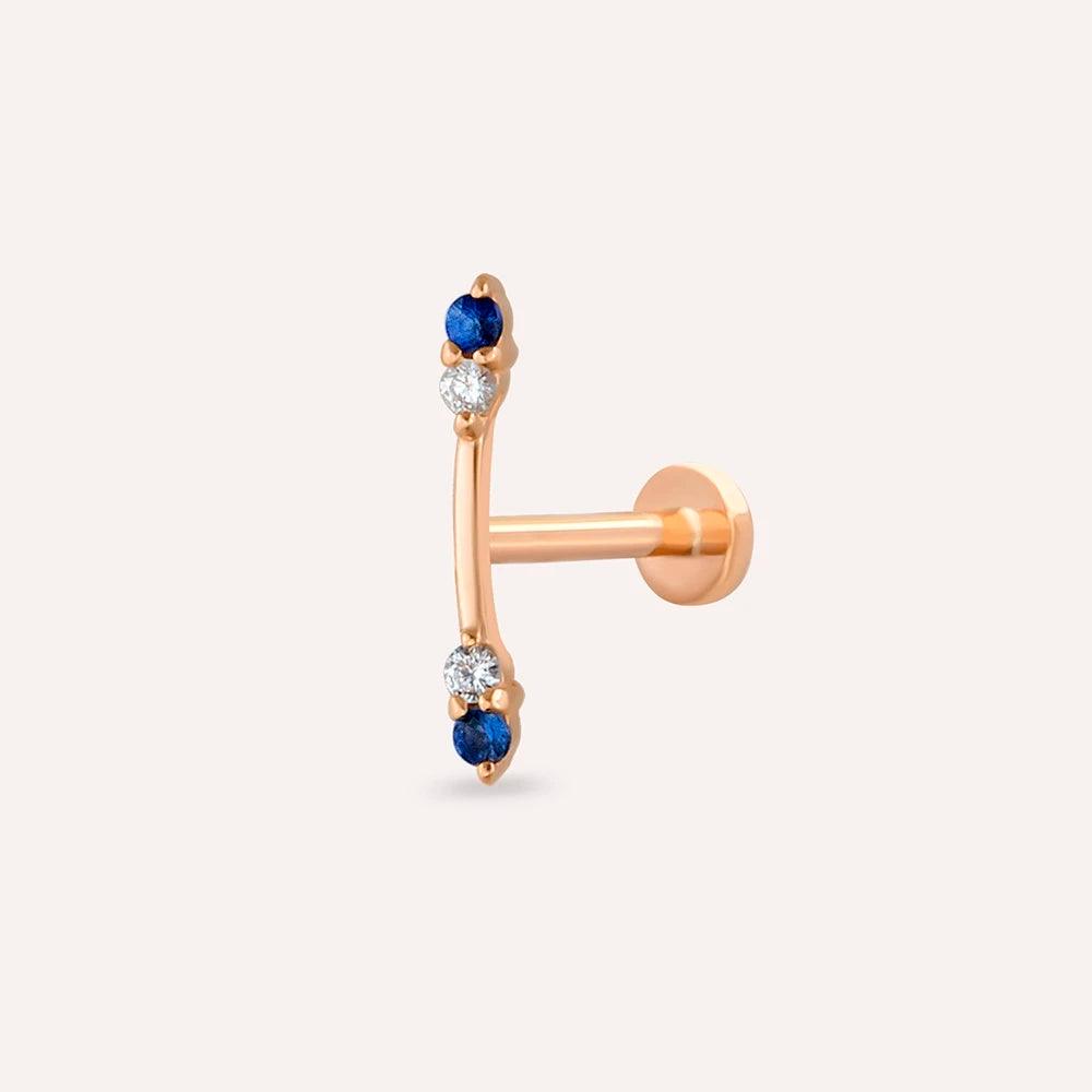 Stick Blue Safir ve Pırlanta Taşlı Rose Altın Piercing - Tufanlar Kuyumculuk