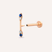 Stick Blue Safir ve Pırlanta Taşlı Rose Altın Piercing - Tufanlar Kuyumculuk