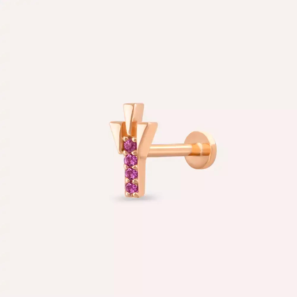 Stub Pink Safir Taşlı Rose Altın Piercing