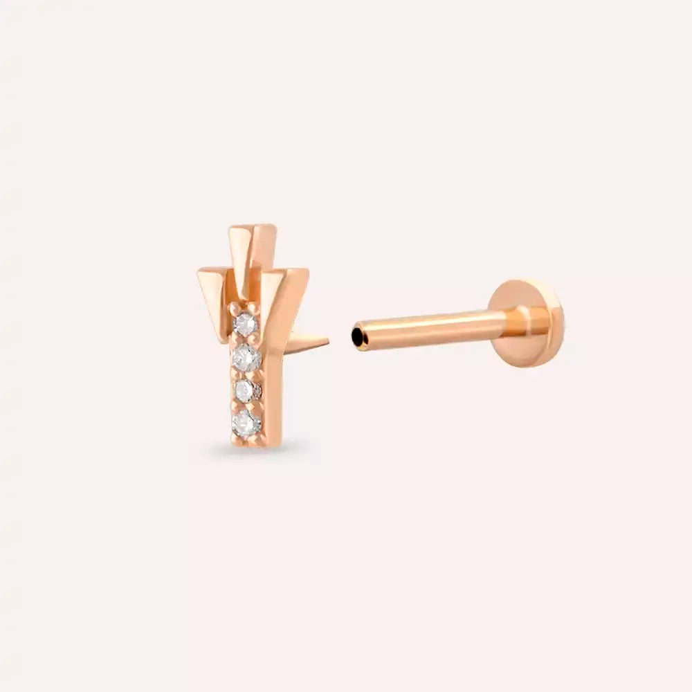 Stub Pırlanta Taşlı Rose Altın Piercing