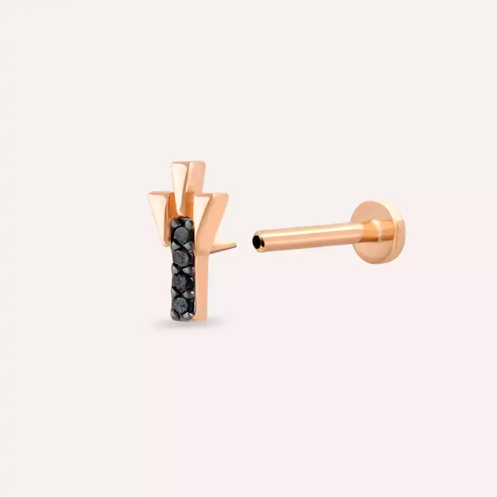 Stub Siyah Pırlanta Taşlı Rose Altın Piercing