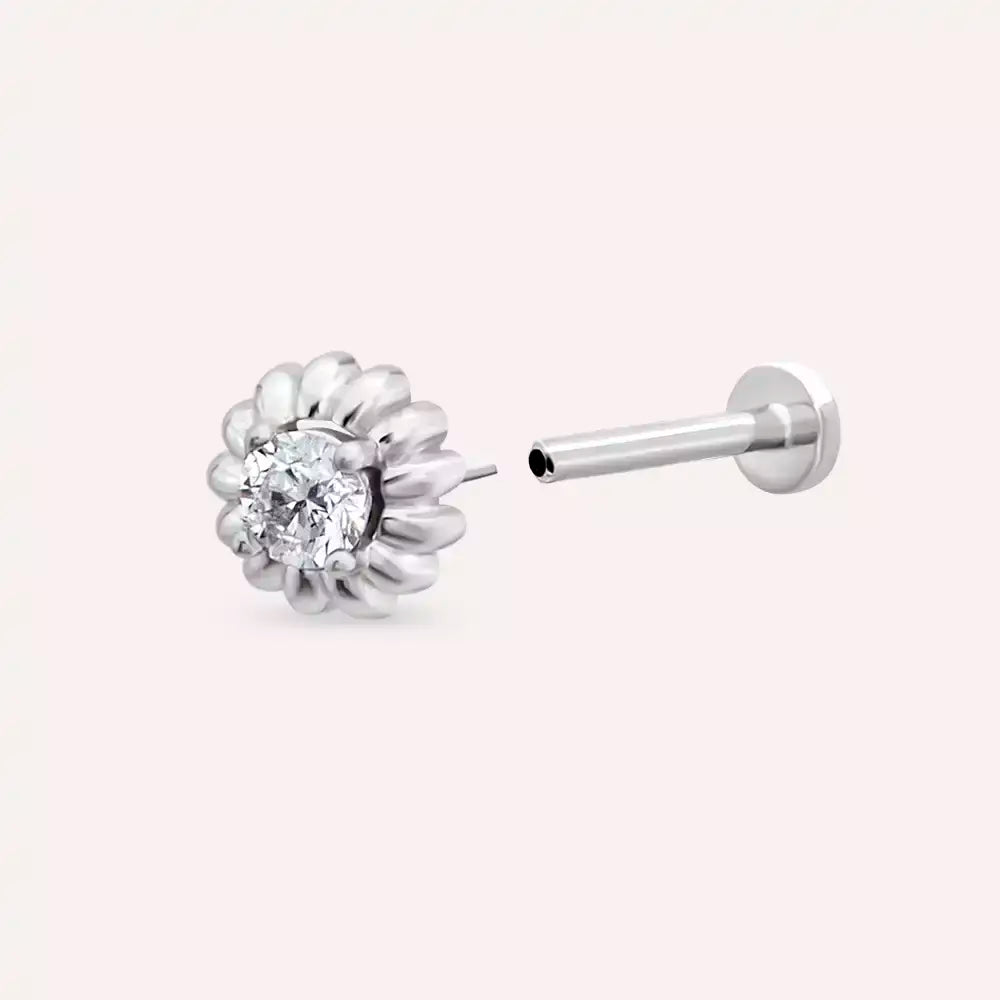 Soleil Pırlanta Taşlı Beyaz Altın Piercing
