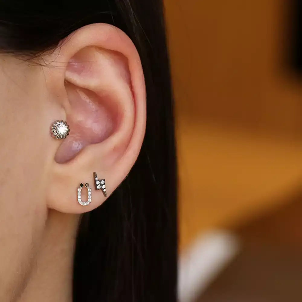 Soleil Pırlanta Taşlı Beyaz Altın Piercing