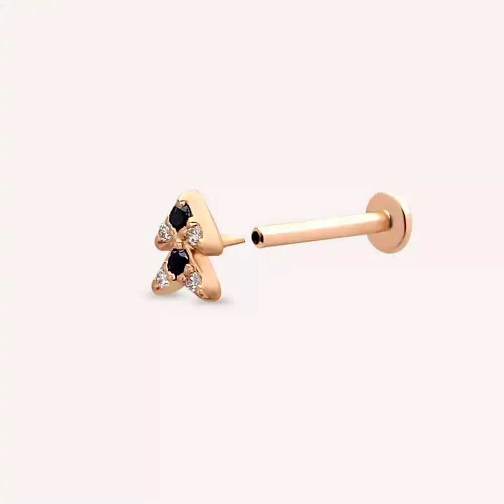 Supra Siyah Pırlanta Taşlı Rose Altın Piercing