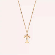 T Harf Pırlanta Taşlı Rose Altın Kolye