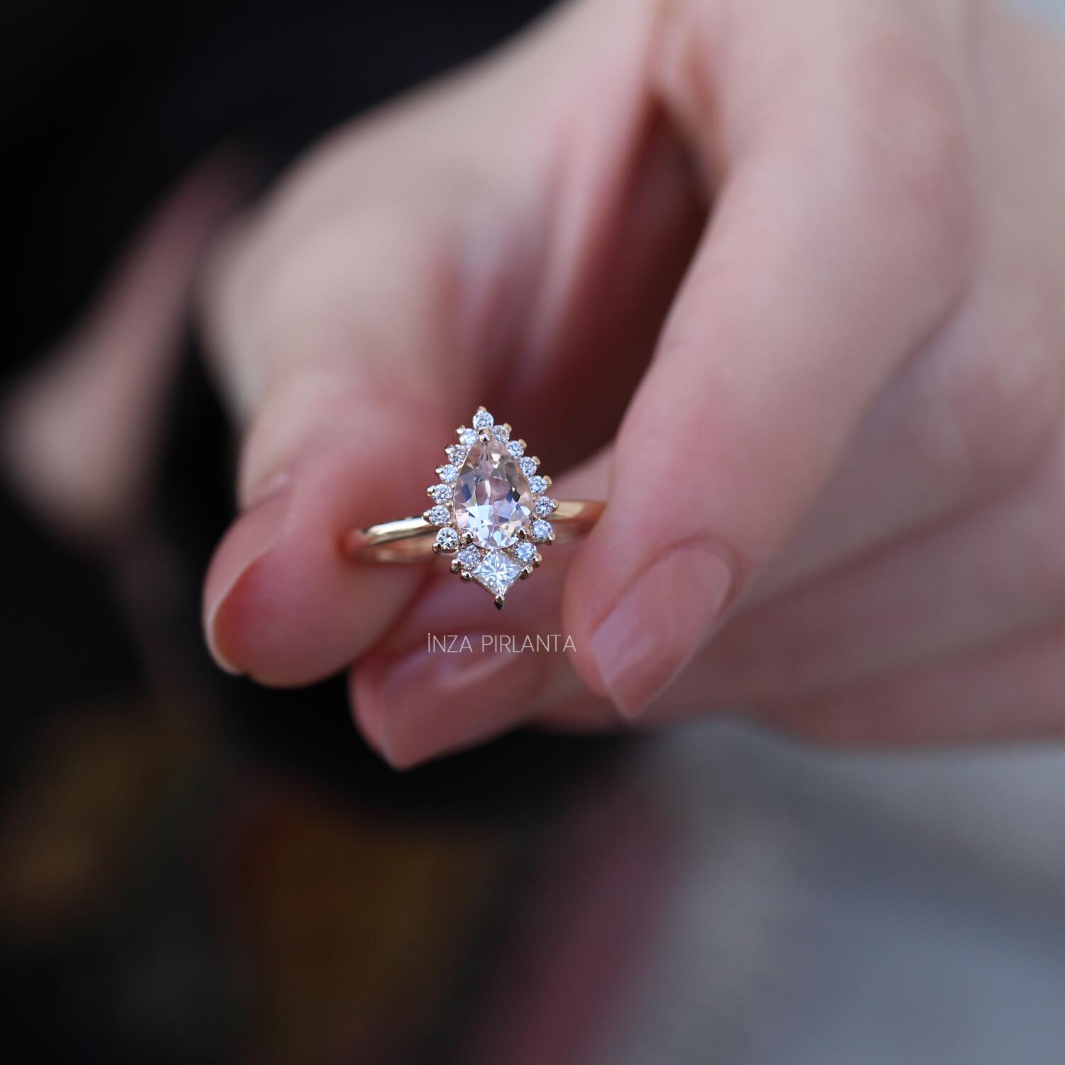 Tasarım Damla Morganite & Prenses Pırlanta Yüzük