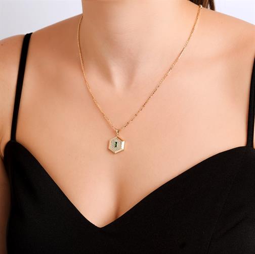 Taşlı Altıgen Kolye