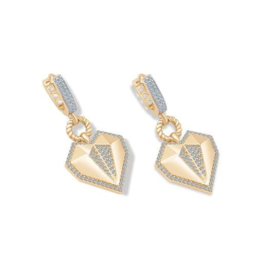 Taşlı Kalp Sallantılı Altın Küpe