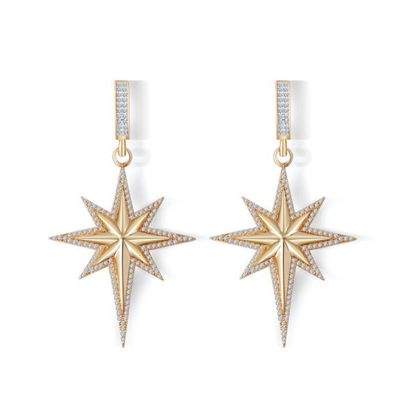 Taşlı Kuzey Yıldızı Sallantılı Altın Küpe