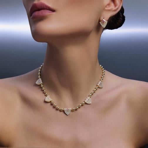 Taşlı Üçgen Formlu Küpe