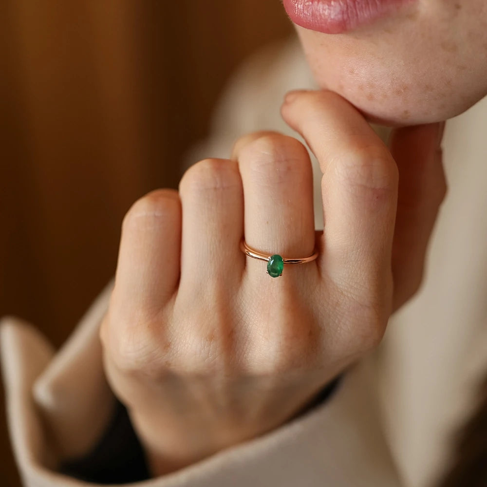 Theia 0.41 CT Zümrüt Taşlı Rose Altın Yüzük