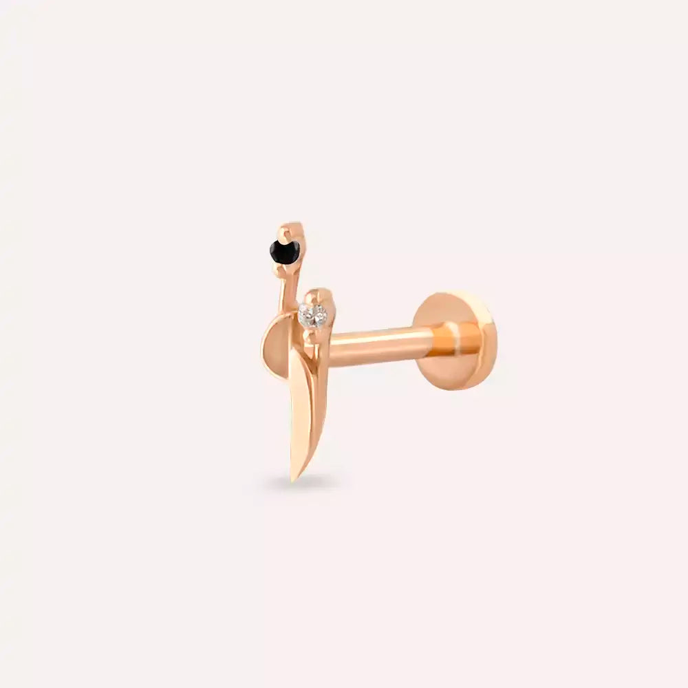 Tiara Siyah Pırlanta Taşlı Rose Altın Piercing